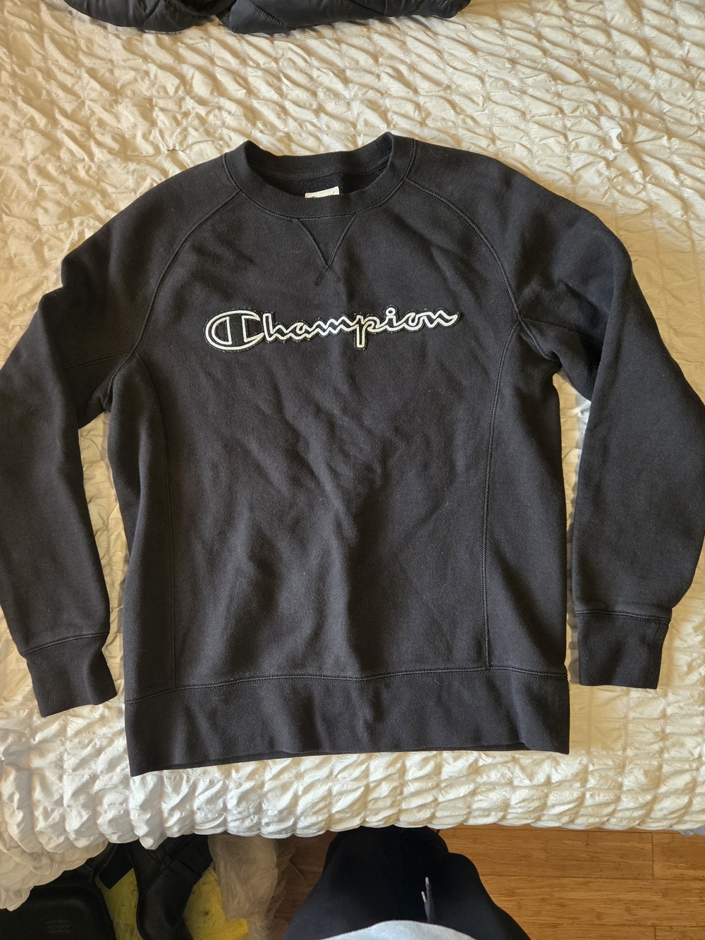 Champion Black Crewneck Sweatshirt with White Script Logo